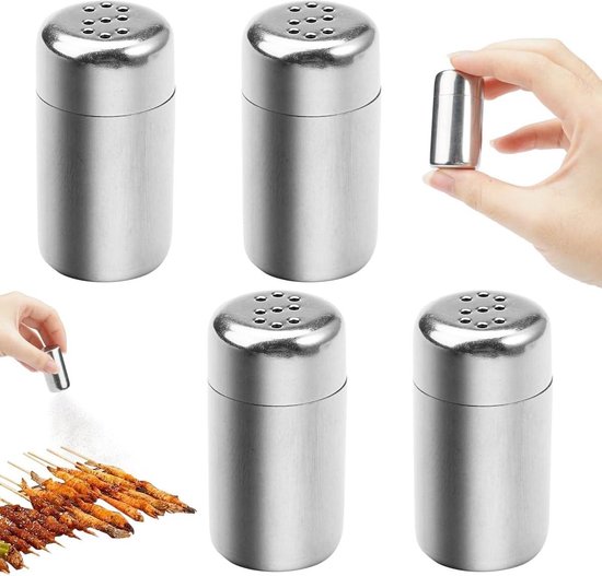 Giantree Zoutvaatjes, klein, 4 stuks, mini-zoutvaatjes, roestvrij staal, 5 ml, klein, mini-zoutvaatjes, zilver, zout en pepervaatje, kleine kruidenstrooier, camping, voor specerijen, kruiden, zout Giantree Zoutvaatjes, klein, 4 stuks, mini-zoutvaatjes, roestvrij staal, 5 ml, klein, mini-zoutvaatjes, zilver, zout en pepervaatje, kleine kruidenstrooier, camping, voor specerijen, kruiden, zout