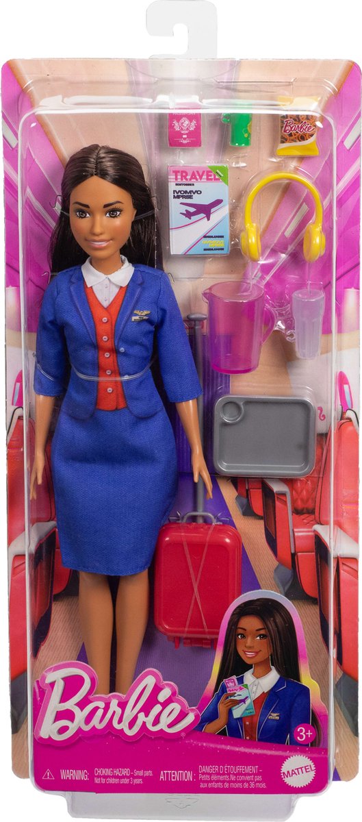 Barbie Stewardess Modepop – Blauw Uniform met Koffer, Koptelefoon en Paspoort — afbeelding 4