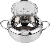 Deep Frying Pan Japanese Style Tempura Fryer Pan with Thermometer - Induction Cooker Chicken Pot Cookware for Kitchen Cooking - L 24cm .