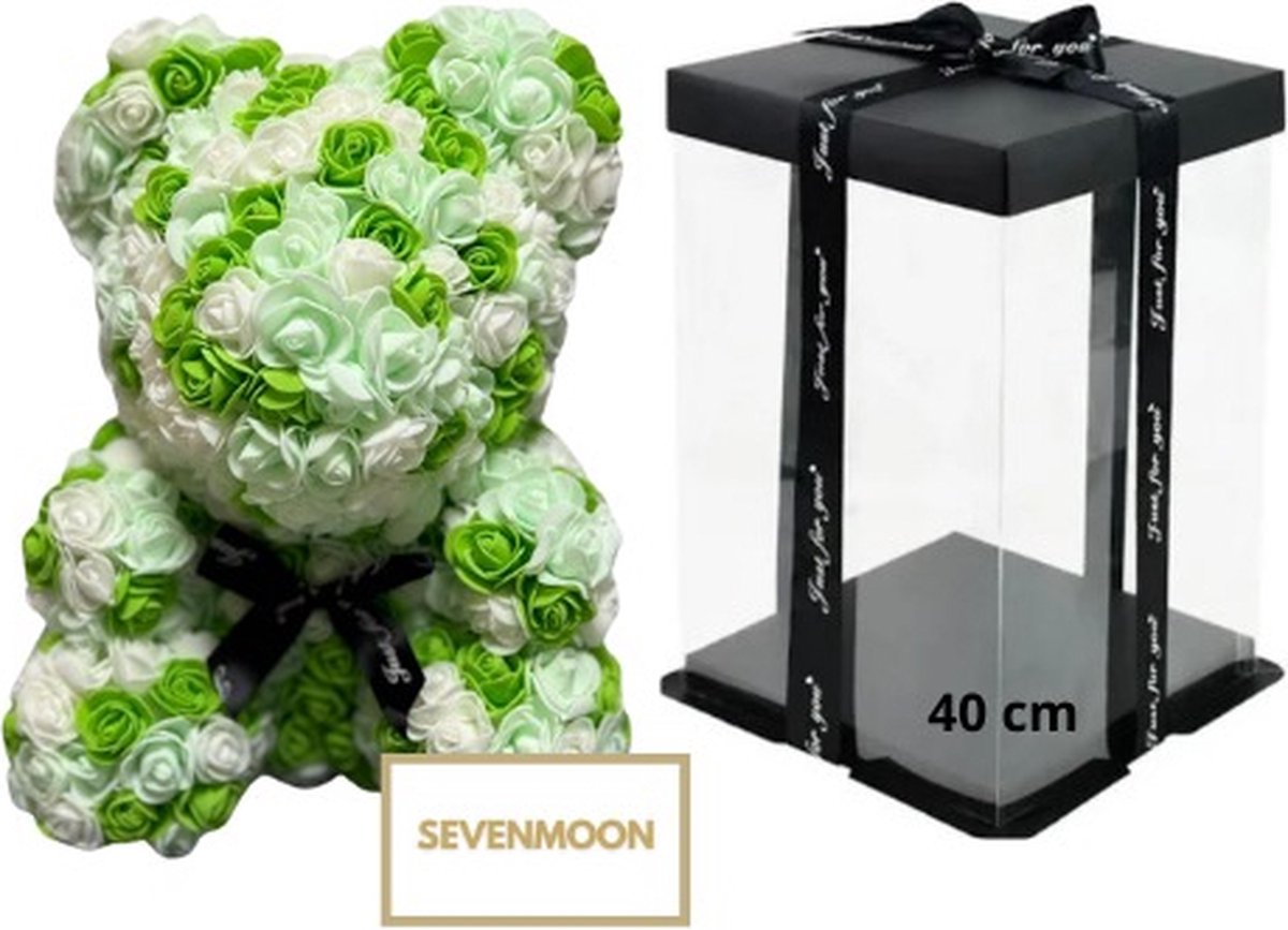 SEVENMOON - Rozen Teddy Beer XXL Valentijn | Valentijnscadeau | Liefde | Baby | Vriendin | Meisje | Rozen beer | Ideale Cadeau | Inclusief Giftbox - GROEN MIX 40CM