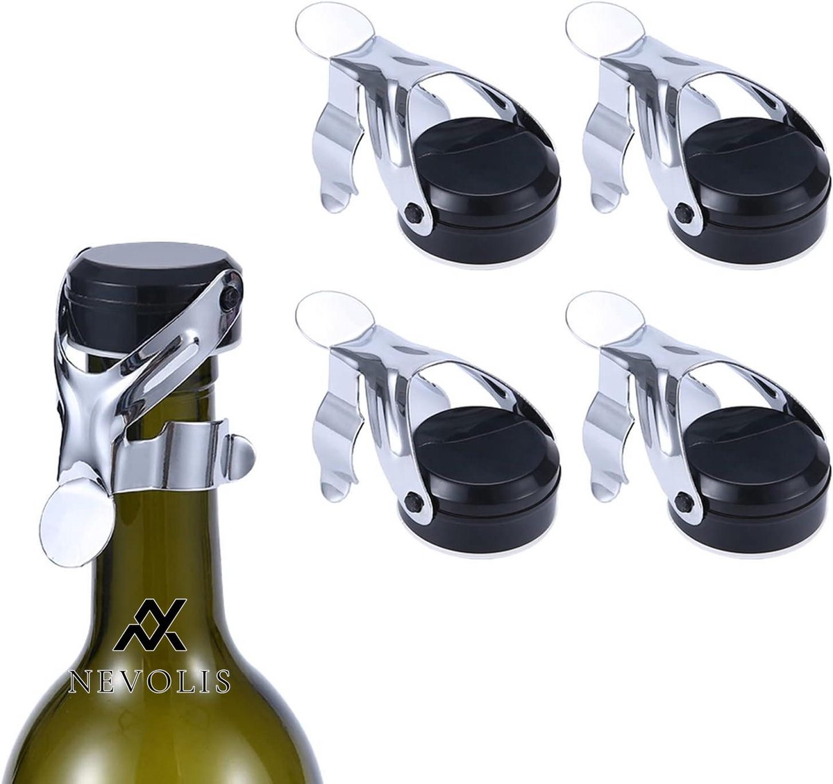 Nevolis Champagne Closure Bottle Cap with Lever 4 Pcs Stainless Steel Wine Vacuum Collection Glass Bottles .