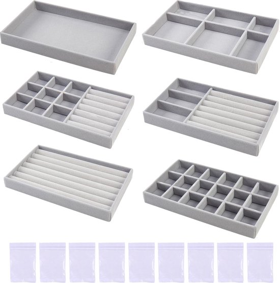 Goodivery ® Stijlvolle en Ruimtebesparende Grijze Organizers voor Juwelen en Accessoires in Set van 6