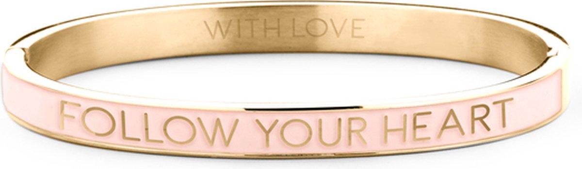 Key Moments 8KM BC0011 Stalen Bangle met Tekst - Follow Your Heart - One-size - Goudkleur / Licht roze