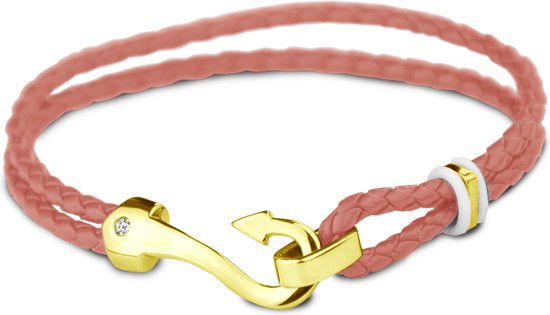 Silventi 980101841 - Bracelet acier - Cuir - Rose clair - 3mm - 18,5 cm - Fermoir crochet - Zircone - Blanc - Doré