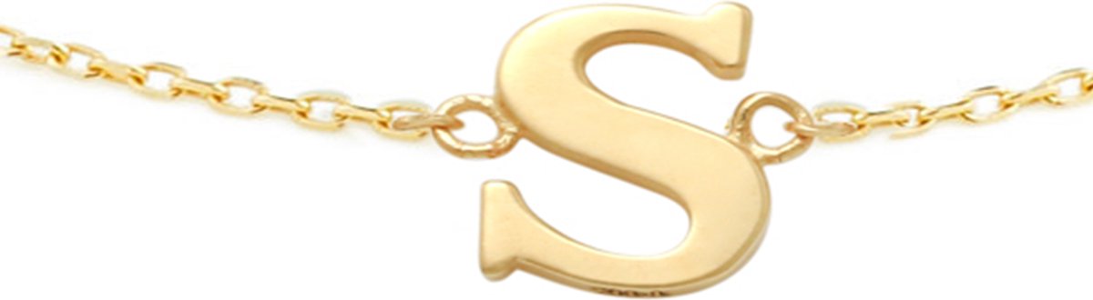 New Bling 9NBG-901S Gouden Armband met Letter S - 6mm - Ankerschakel - 16+1+1cm - 14 Karaat - Goud
