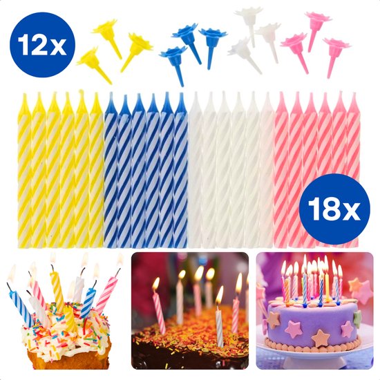 Bougies à gâteau - Bougies à gâteau - Bougies d'anniversaire - Set de bougies à gâteau - Bougies d'anniversaire colorées avec Système de fixation pour GPS - Décoration festive - EBOOK inclus