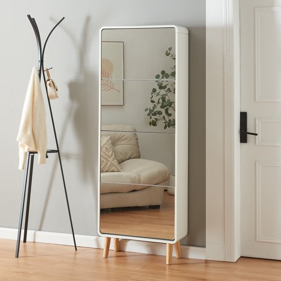 Meuble à chaussures Aure avec 4 miroirs et 4 portes pliantes blanc [en.casa]