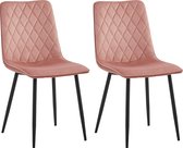 Colenis® - Elise Eetkamerstoel - Set Van 2 - Roze - Velvet - Fluweel - Industrieel