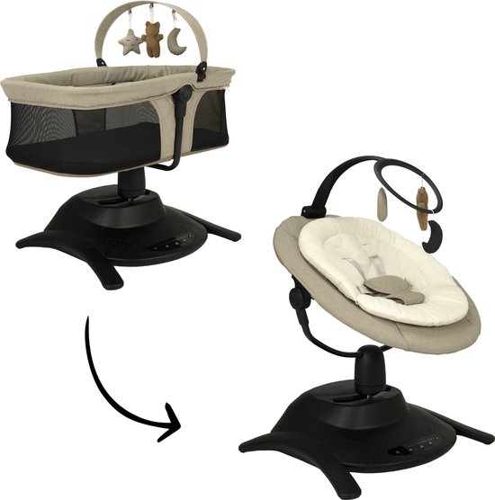 Novi at Home® Stardust 2-in-1 Babyswing en Wieg - 12 melodieën en 2 natuurgeluiden - Sand Melange - tot 9 kg