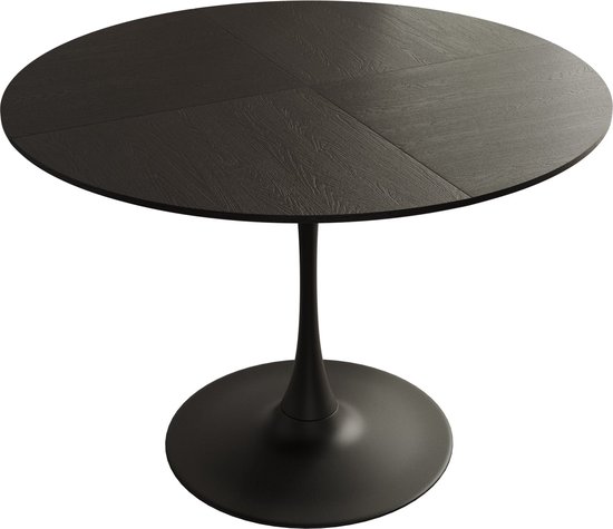 Table de salle à manger ronde moderne Merax – 120 cm – Plateau en MDF avec Design grain de bois Zwart et base en métal – Zwart