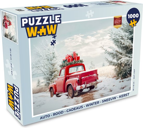Puzzle Voiture - Rouge - Cadeaux - Hiver - Neige - Noël - Puzzle - Puzzle 1000 pièces adultes - Puzzle de Noël - Puzzles de Noël - Noël - Cadeau - Cadeau de Noël pour hommes, femmes et enfants