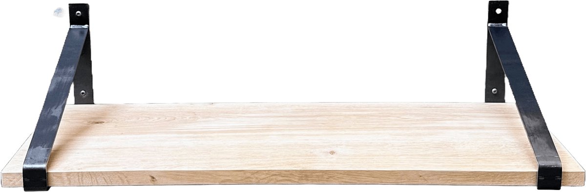 GoudmetHout Wandplank Industrieel - 120 x 40 cm Muurplank - Eiken Hout - Decoratie Wandrek & Boekenrek - Hangplank Keuken - Wall Shelf + 2 Plankdragers van Ruw Staal Licht eiken, Zonder coating