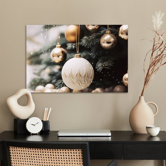 Affiche 60x40 cm - Sapin de Noël - Noël - Boules de Noël - Or - Posters - Décoration de chambre - Décoration Décoration murale salon - Décoration murale murale chambre - Décorations de Noël - Décoration de Noël pour l'intérieur - Noël