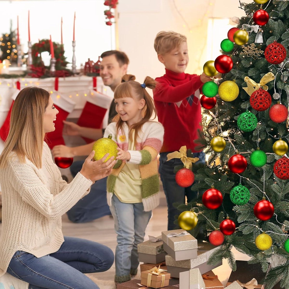 Lot De 101 Boules De Noël Incassables - 3 Tailles, Finitions Brillantes/mates/pailletées, Avec Boîte De Rangement