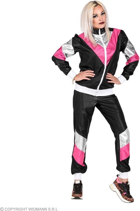 W WIDMANN MILANO Party Fashion - Kostuum Tracksuit, zwart, jaren 80 outfit, joggingpak, carnaval