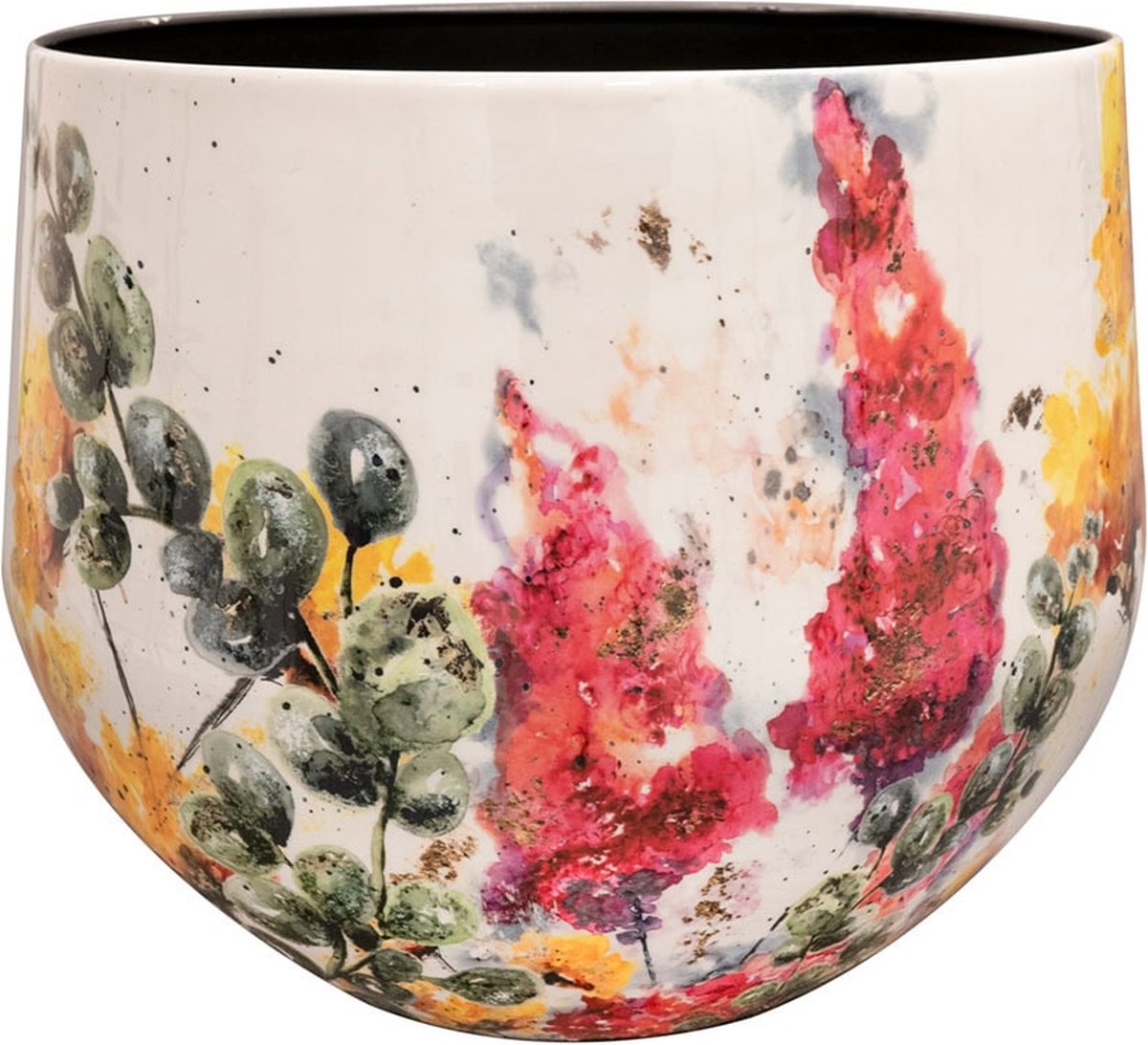 TS Collection - Bloempot Floral white - 28x25 - Metaal & Epoxy - Exclusieve woonitems voor binnen - Handgemaakt - Unieke print - Designed by Lammie