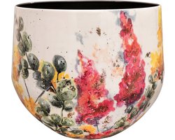 TS Collection - Bloempot Designed by Lammie - Floral white - 28x25 - Metaal & Epoxy - Exclusieve woonitems voor binnen - Handgemaakt - Unieke print - Designed by Lammie