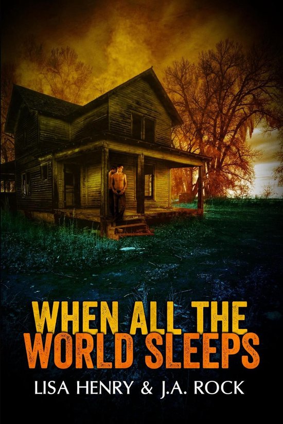 Boekcover met een verweerd huis en twee figuren op de veranda, met de titel "WHEN ALL THE WORLD SLEEPS".