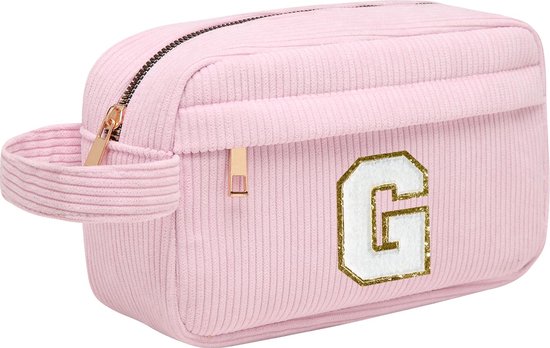 Aucuu Cosmetische tas voor dames, corduroy tas met ritssluiting, eenvoudige make-uptas van corduroy fluweel, draagbaar, multifunctionele organizer voor op reis, #1 Beige - 3 stuks - A