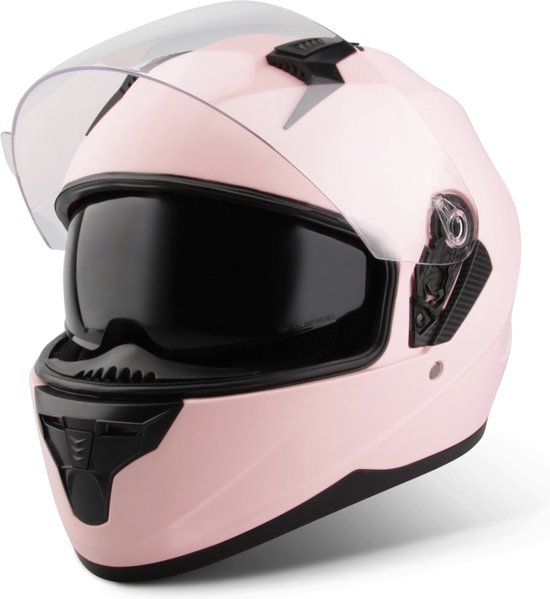 VINZ Kennet Integraalhelm Roze met Zonnevizier - Scooterhelm Vrouwen - Motorhelm Dames - ECE 22.06 Brommerhelm - L