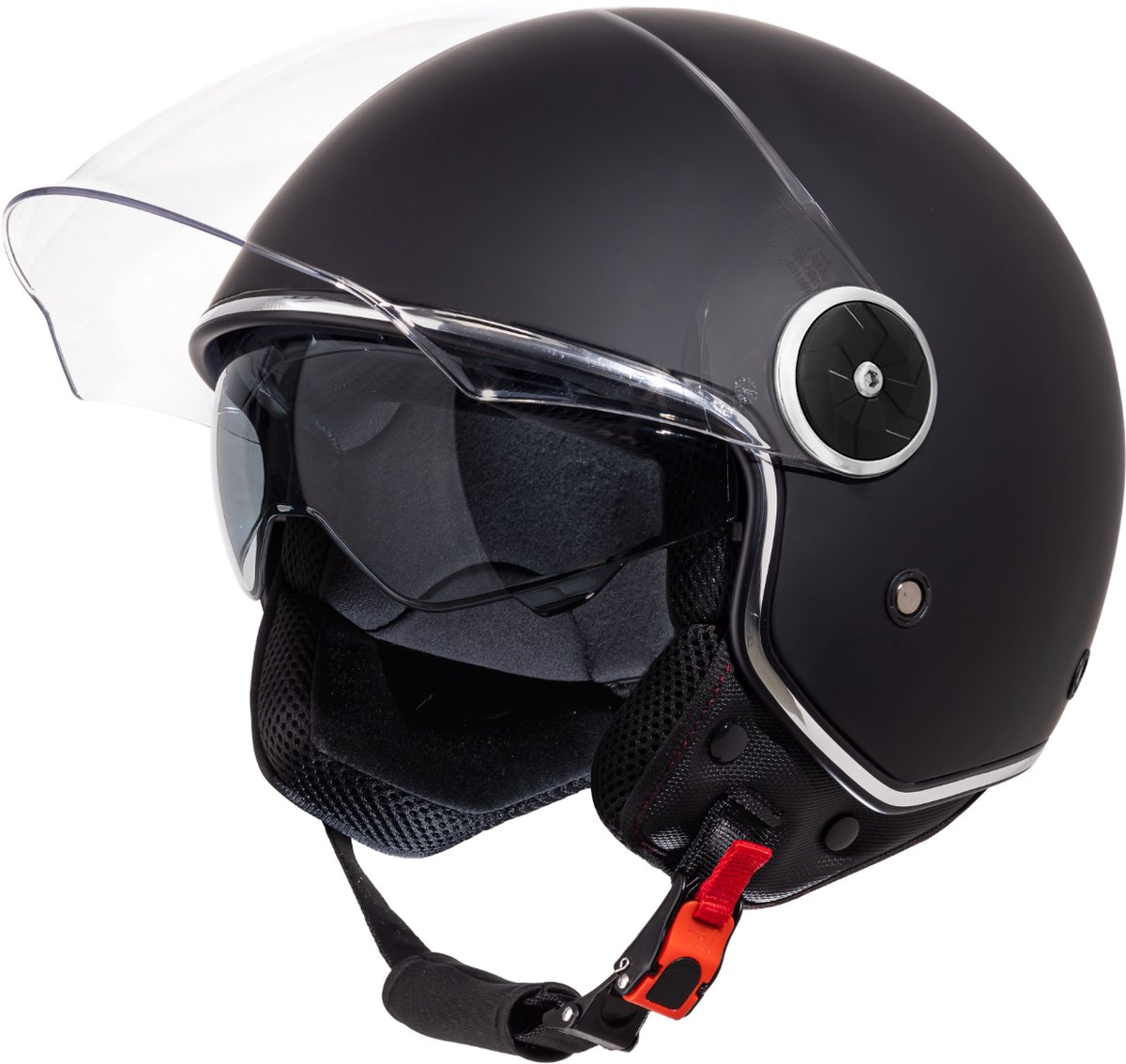 VINZ Tobia Jethelm met Zonnevizier | Scooterhelm & Motorhelm & Brommerhelm & Snorfietshelm | ECE 22.06 goedgekeurd | Lichtgewicht 1200 gram | Voor Heren & Dames | Inclusief Opbergzak | Mat Zwart - M