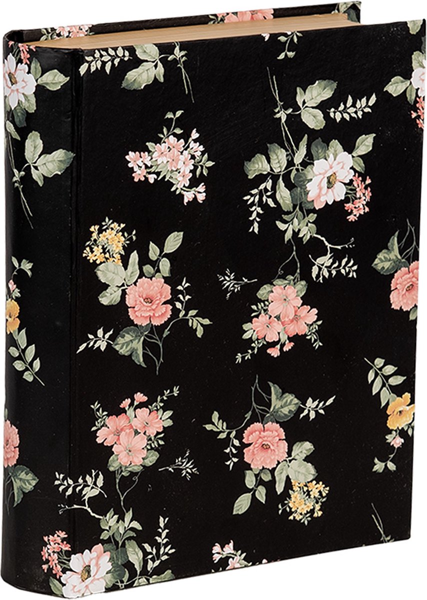 Clayre & Eef Opbergdoos Boeken 17x14x5 cm Zwart Karton Bloemen