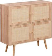 sweeek - Kastje met 4 deuren voor kinderen houtdecor en rotan 80cm - bohème