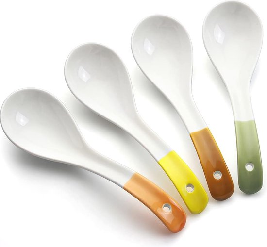 4 stuks soeplepels, Chinese keramische lepels, Japanse ramenlepel creatieve porseleinen Aziatische soeplepels voor Ramen Pho Cereal Wonton Dumpling Miso Lepels Set van 4