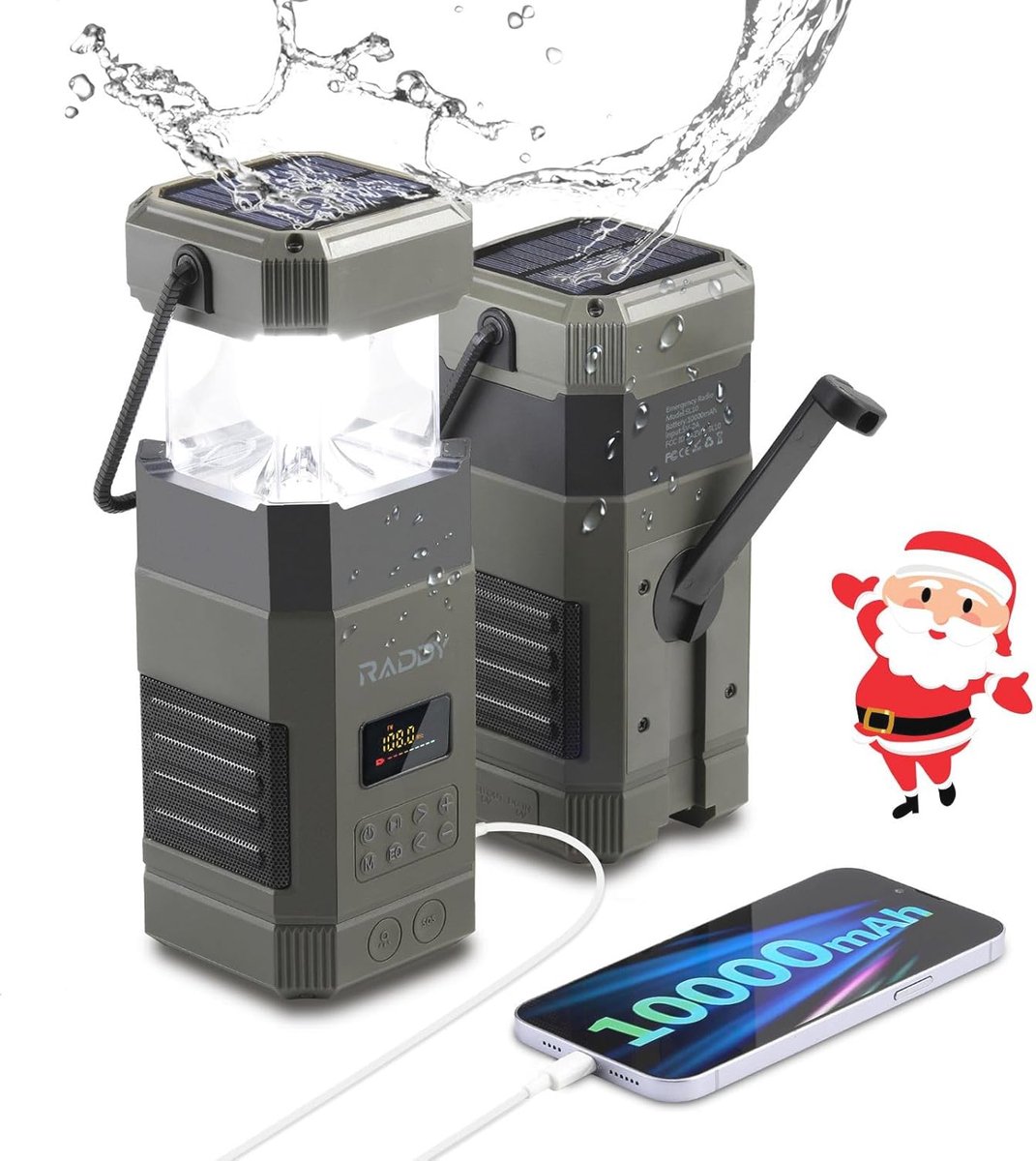 Draagbare Zwengelradio en Campingzaklamp met Bluetooth en Powerbank - 10.000 mAh, IPX6 Waterdicht, Noodalarm en 360° Verlichting voor Buiten