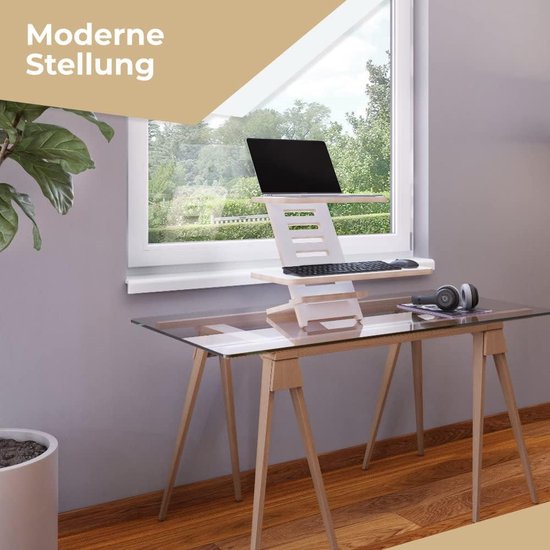 thumbnail: SVITA BUSAN Bureau Opzetstuk Verstelbaar Wit - Staand Werken Monitorverhoging Met Toetsenbord