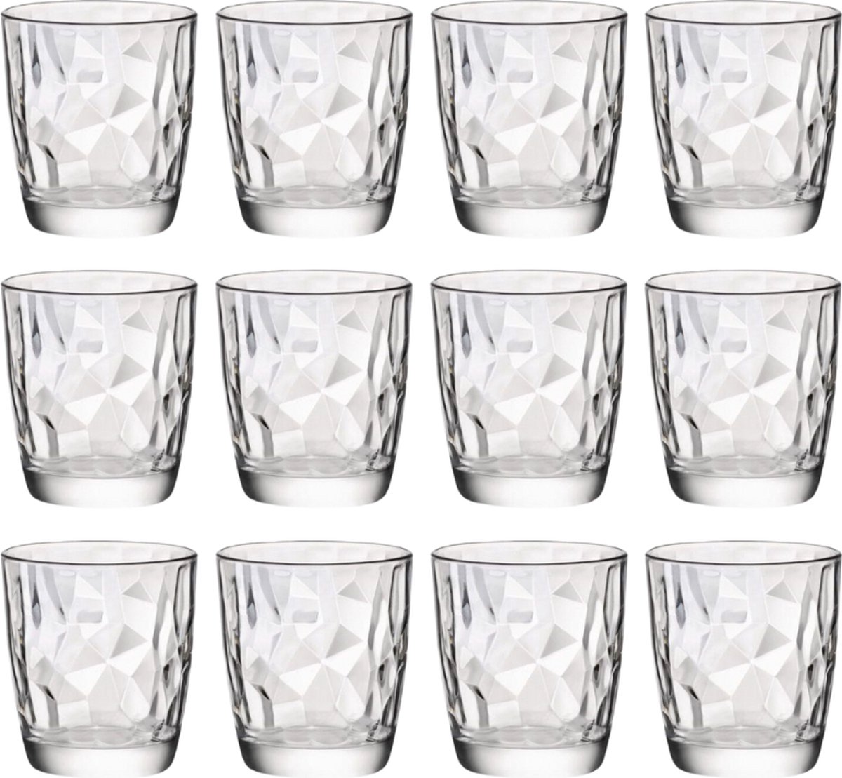 Bormioli Rocco Glazenset Diamond - Waterglazen voor dagelijks gebruik - Elegante glazen voor speciale momenten - Vaatwasserbestendig - 100% recyclebaar glas - Diameter 84 mm, Hoogte 93 mm - Glaswerk - Drankglazen - 12 stuks