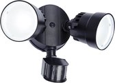 LUTEC Shrimp - LED security wandlamp voor buiten - PIR bewegingssensor - Dag/nacht sensor - Tweekoppig - 1250Lm krachtig licht - 5000K helder wit licht - Mat zwart