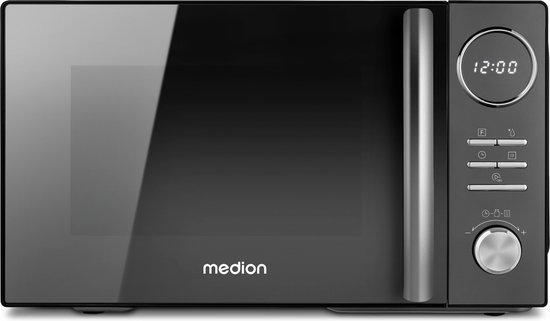 MEDION 3-in-1 magnetron met grill- en heteluchtfunctie (23 liter, 900 watt, 1.000 watt grill, 1.680 watt hetelucht, 10 automatische programma's, ontdooifunctie, display, MD11493) zwart