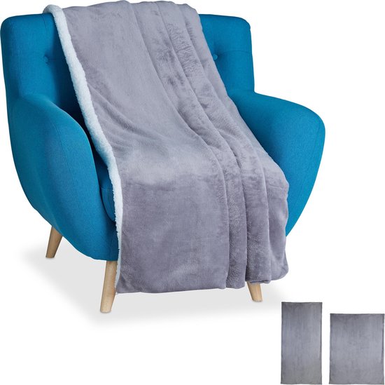 relaxdays plaid - groot - woondeken - grijs - deken - bankkleed - fleece  deken - nep... | bol.com