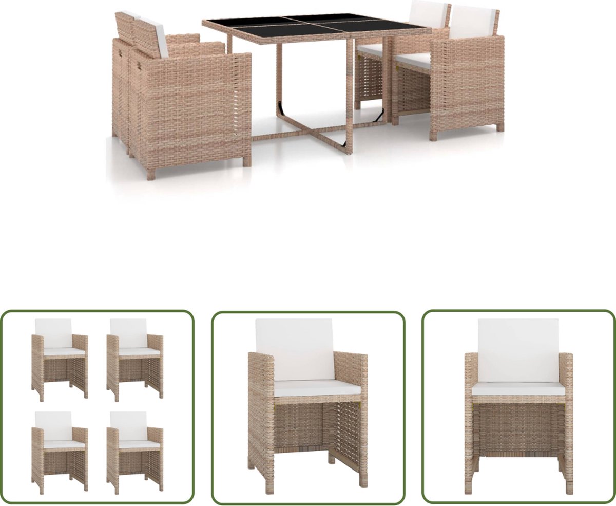 5-delige poly rattan tuinset in beige met kussens - The Living Store.