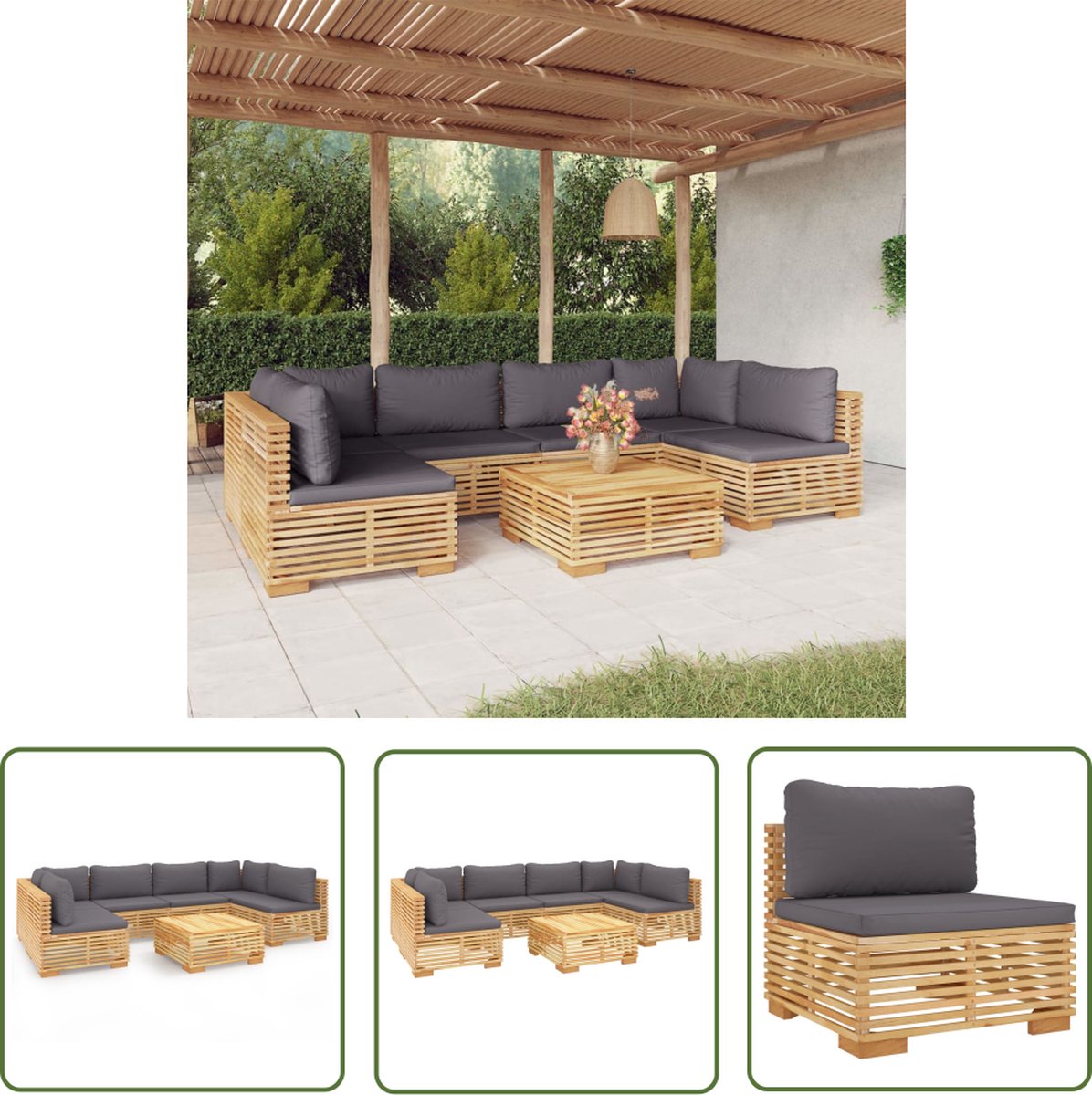 Teakhouten loungeset met kussens voor buiten - The Living Store.