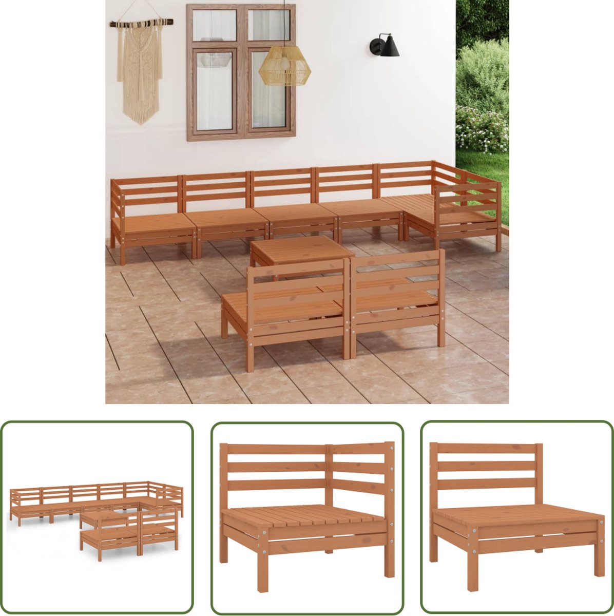 Tuin Lounge Set - Massief grenenhout - Honingbruin - 9-delige Loungeset