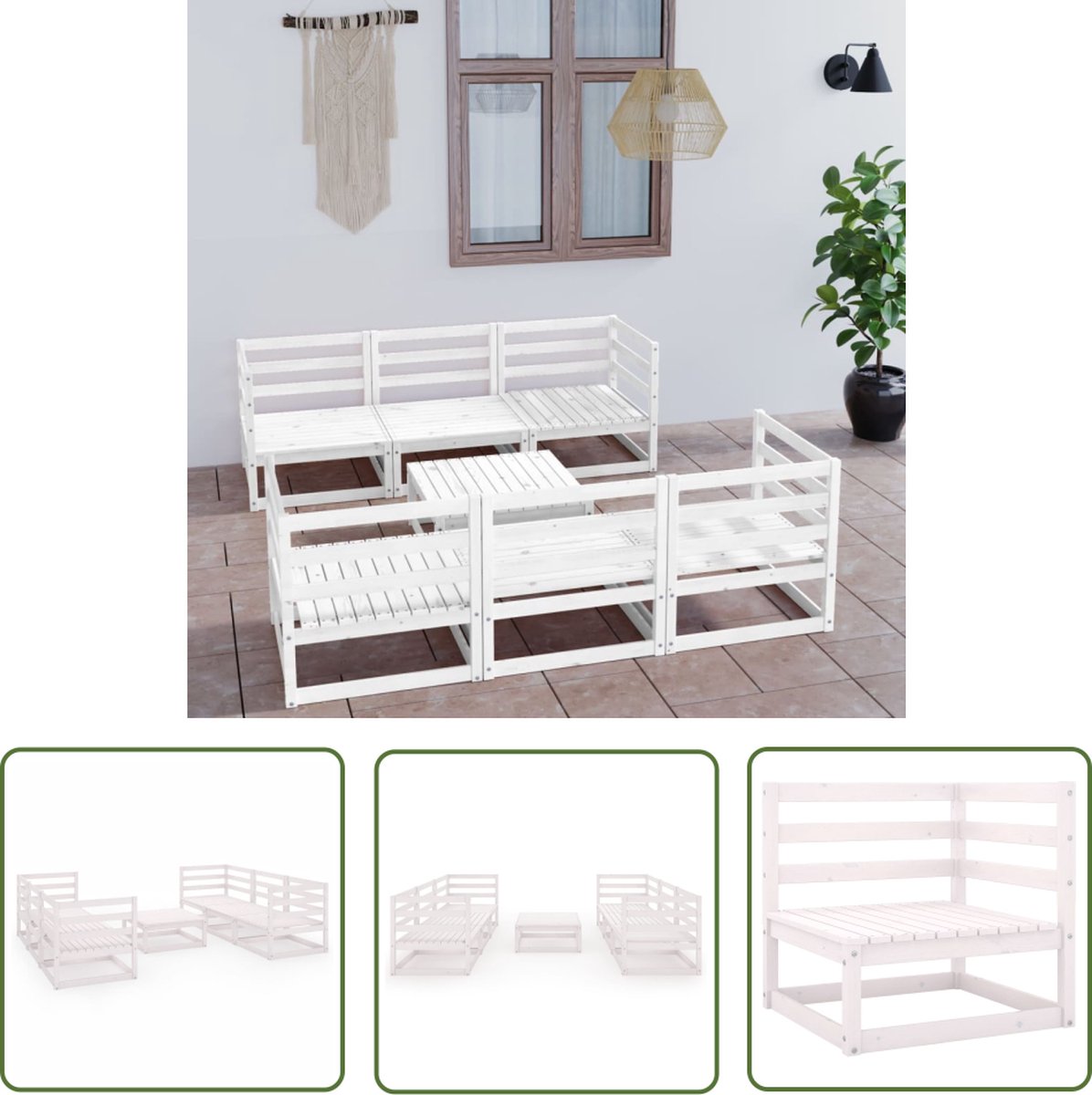 Wit massief grenenhouten loungeset voor buiten - The Living Store.