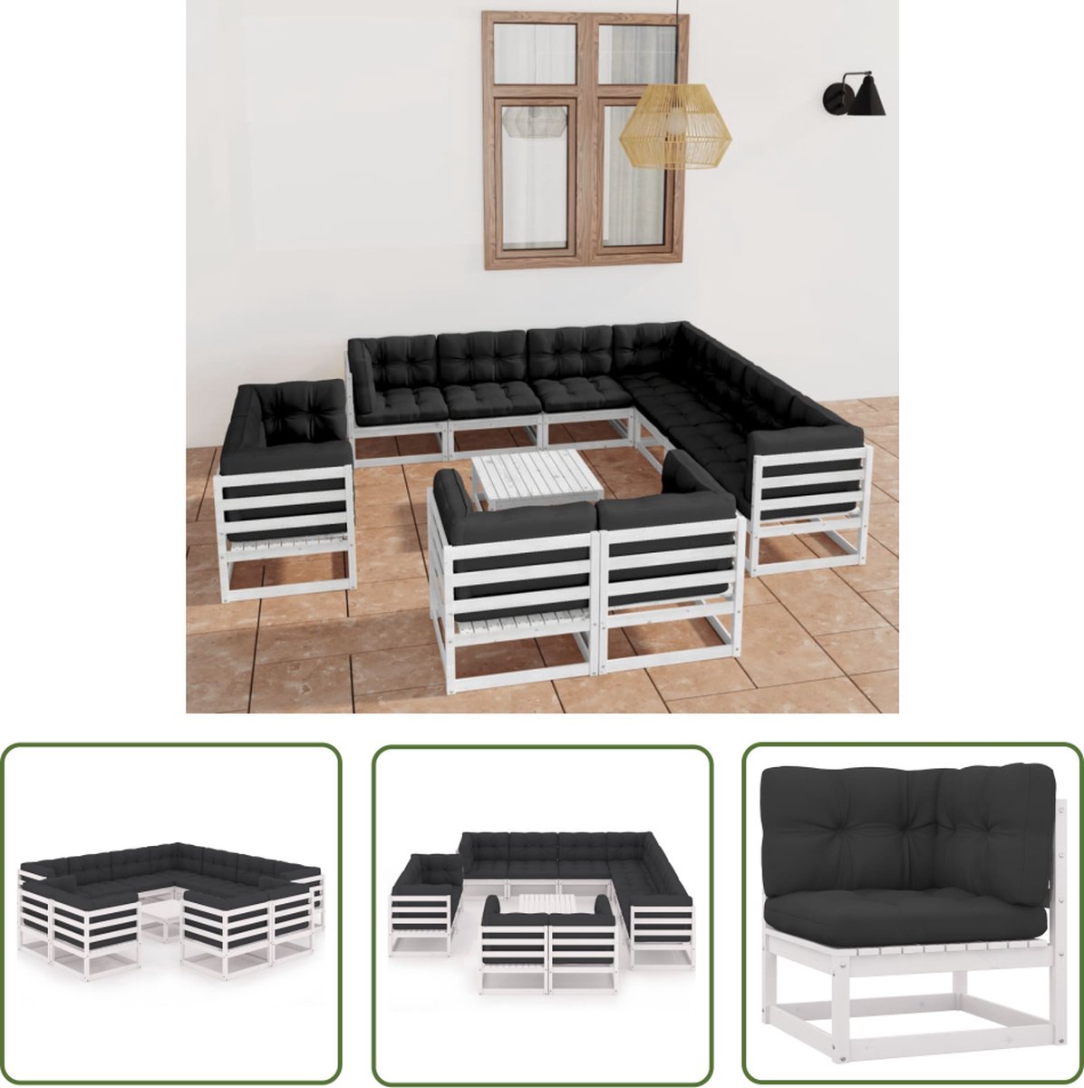 The Living Store 12-delige Loungeset met kussens massief grenenhout wit - Tuin Lounge Set - Houten Loungebank - Grenenhout - Outdoor Furniture - Tuinset The Living Store 12-delige Loungeset met kussens massief grenenhout wit - Tuin Lounge Set - Houten Loungebank - Grenenhout - Outdoor Furniture - Tuinset - Image 1