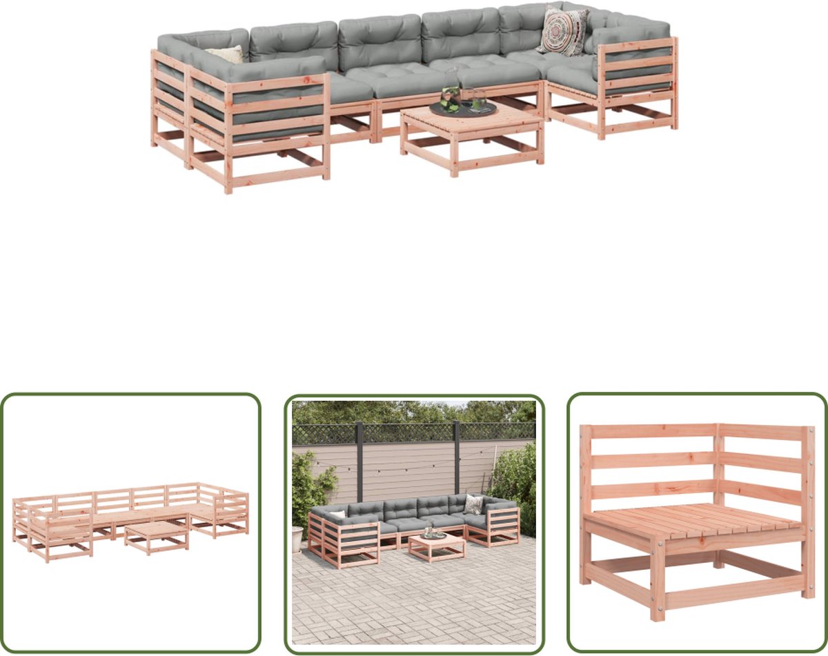 The Living Store 8-delige Loungeset massief douglas vurenhout - Tuin Lounge Set - Loungebank - Tuinset - Houten Tuinstoel - Douglas Hout