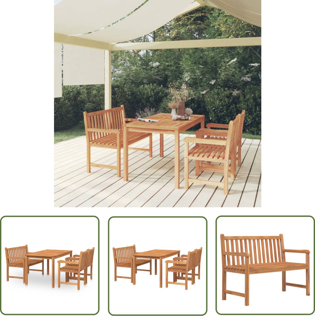Massief teakhouten tuinset met bank, tafel en lounge set - The Living Store.
