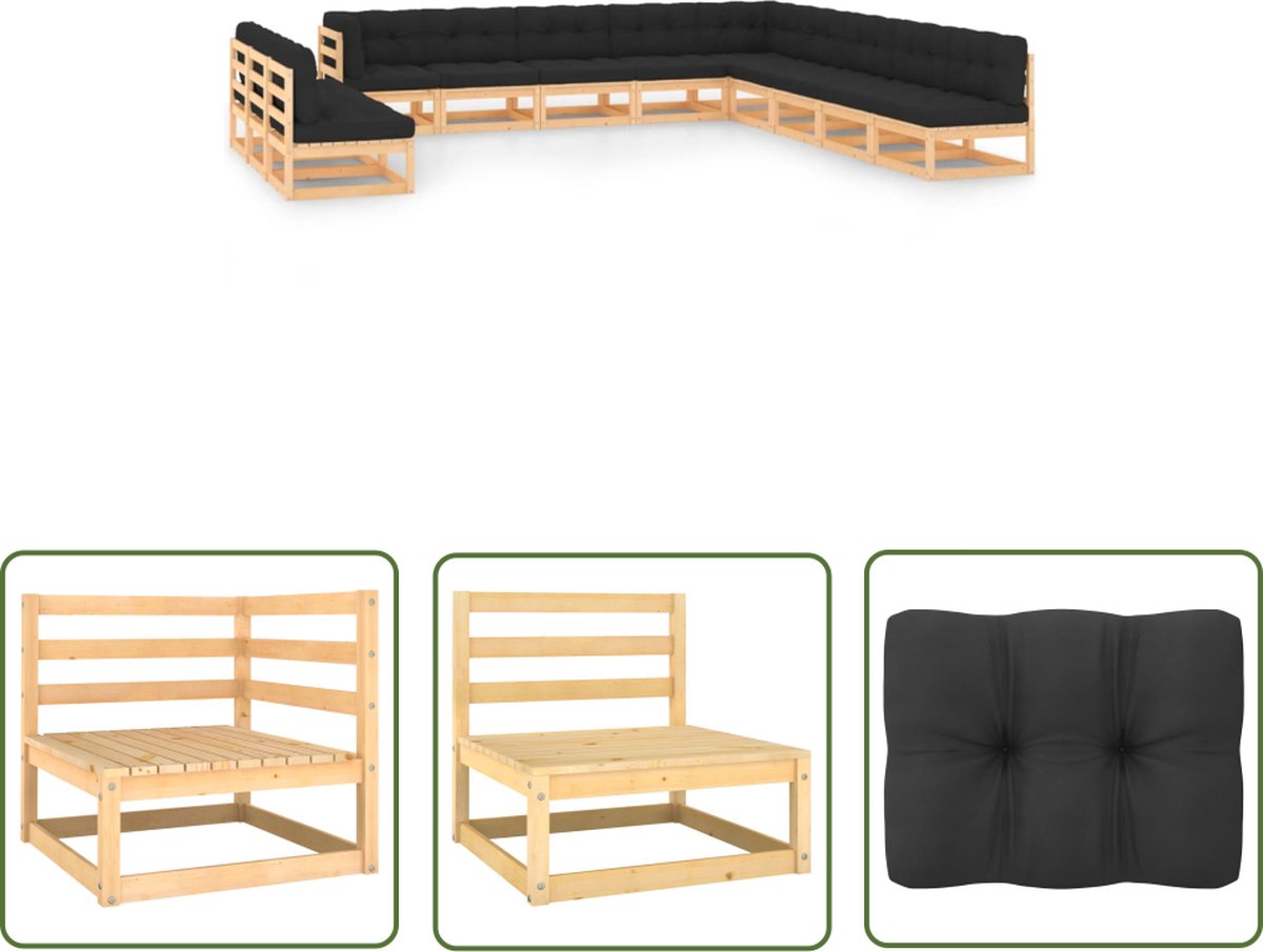 Tuinloungeset met antracietkussens, grenenhout - Buitendining en relaxen in stijl.