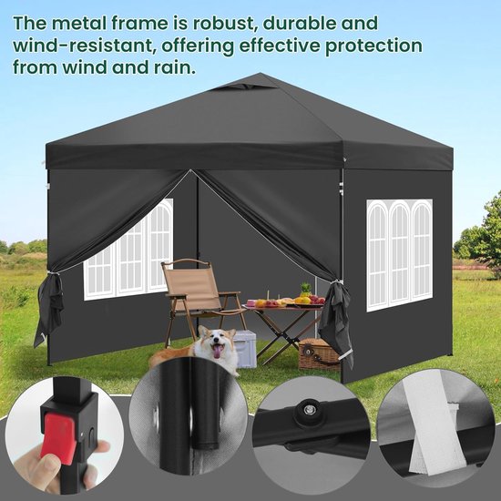 Joparri Paviljoen, 3 x 3 m, waterdicht tuinpaviljoen met 4 zijdelen en ramen, tuintent, stabiel, uv-bescherming, wit, tuinpaviljoen voor buiten, tuin, feest, bruiloft, picknick, marktstand