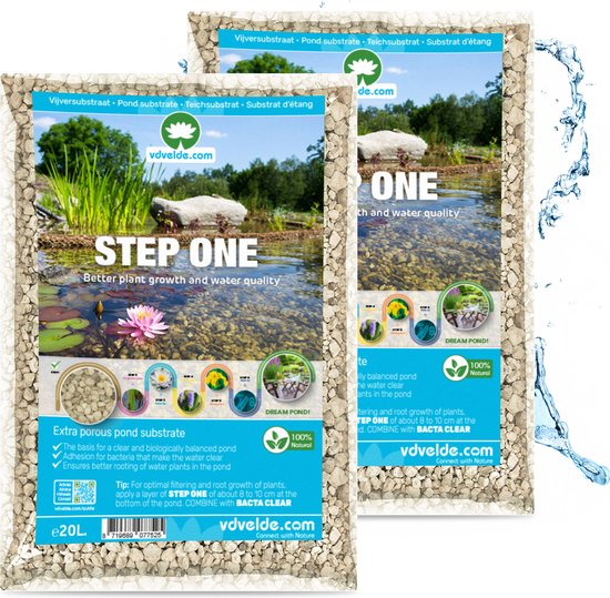 vdvelde.com - STEP ONE Vijversubstraat - 40 liter - Substraat 40 L dekt 0,5 m² ↥ 10 cm - Zware kwaliteit voor de beste filtering - Extra poreus: optimale planten groei