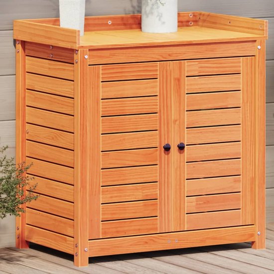 The Living Store Table d'empotage en bois de pin Massief - 82,5 x 50 x 86,5 cm - Espace de rangement - Ventilé - Look rustique naturel