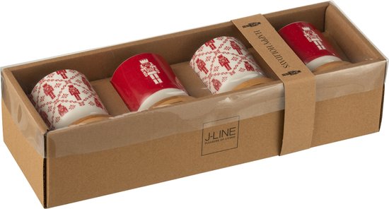 J-Line koffietas + schotel - bamboe/keramiek - rood - doos van 4 - kerstversiering van J-Line — afbeelding 2