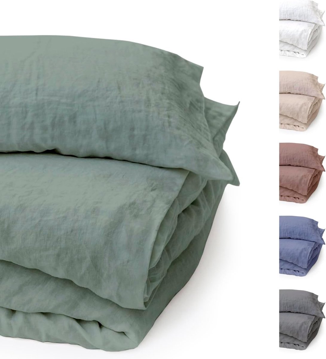 Goodivery ® Hoogwaardige Natuurlijke Vezel Bedlinnen Set van 100% Linnen, Steengewassen, 2-Delig, Met Hotel Sluiting