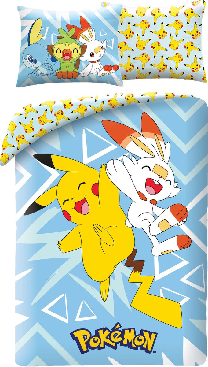 Pokemon Dekbedovertrek Blue triangles 140 x 200 cm - 90 x 70 cm - polyester
