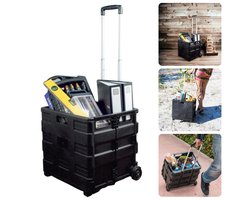 Opvouwbare XL Krat met Trolley - Vouwkrat - Boodschappenkrat met Wielen - Vouwkrat op Wielen - 50 Liter - Inklapbare Boodschappenwagen