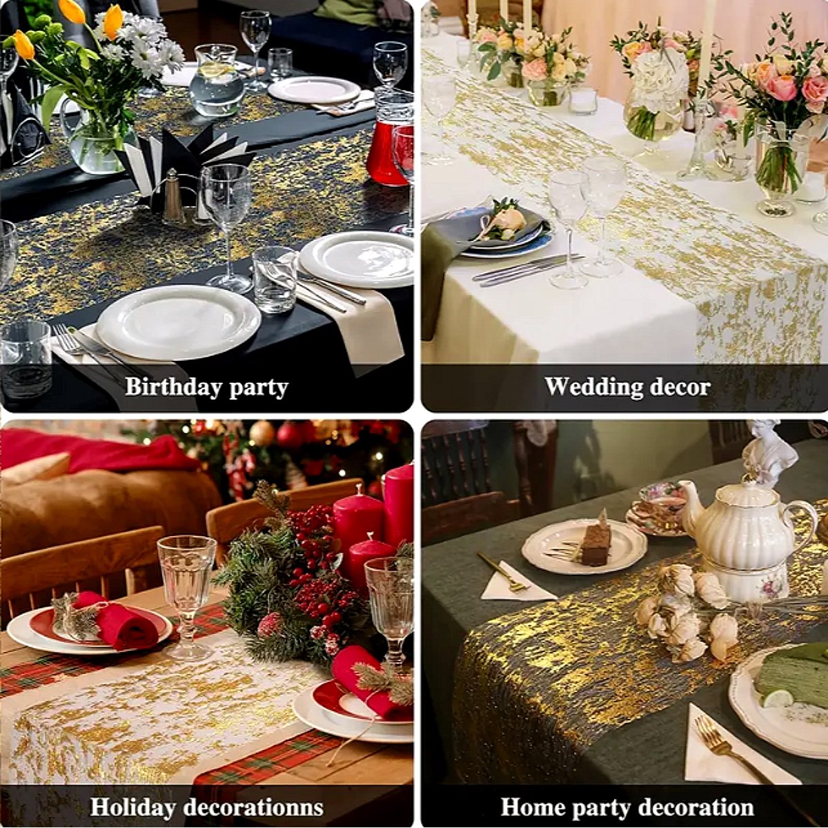 Gouden Tafelloper Glitter Metallic Kerst - Dunne Linnen Tafeldecoratie Rol 28 x 275 cm %%